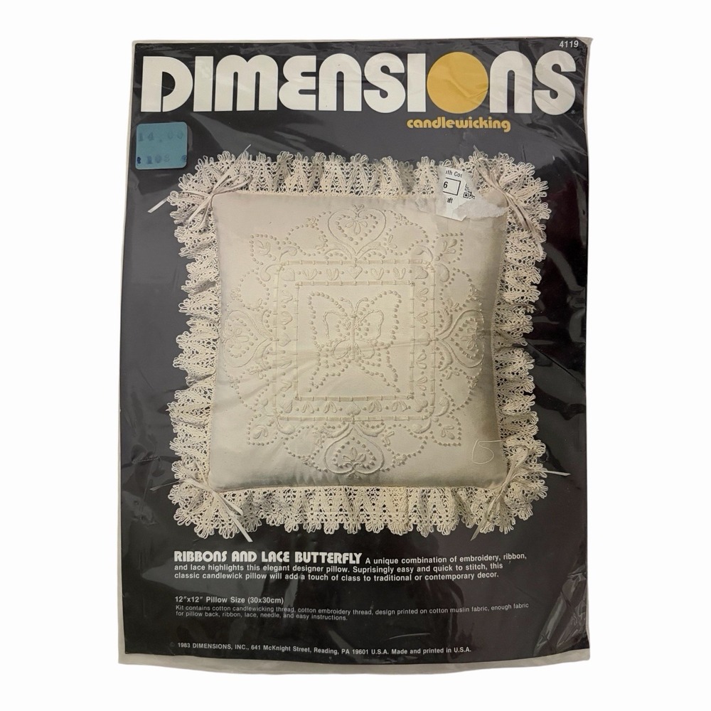 Dimensions candle wicking Ribbons And Lace butterfly 12" X 12" Pillow #4119 NEW